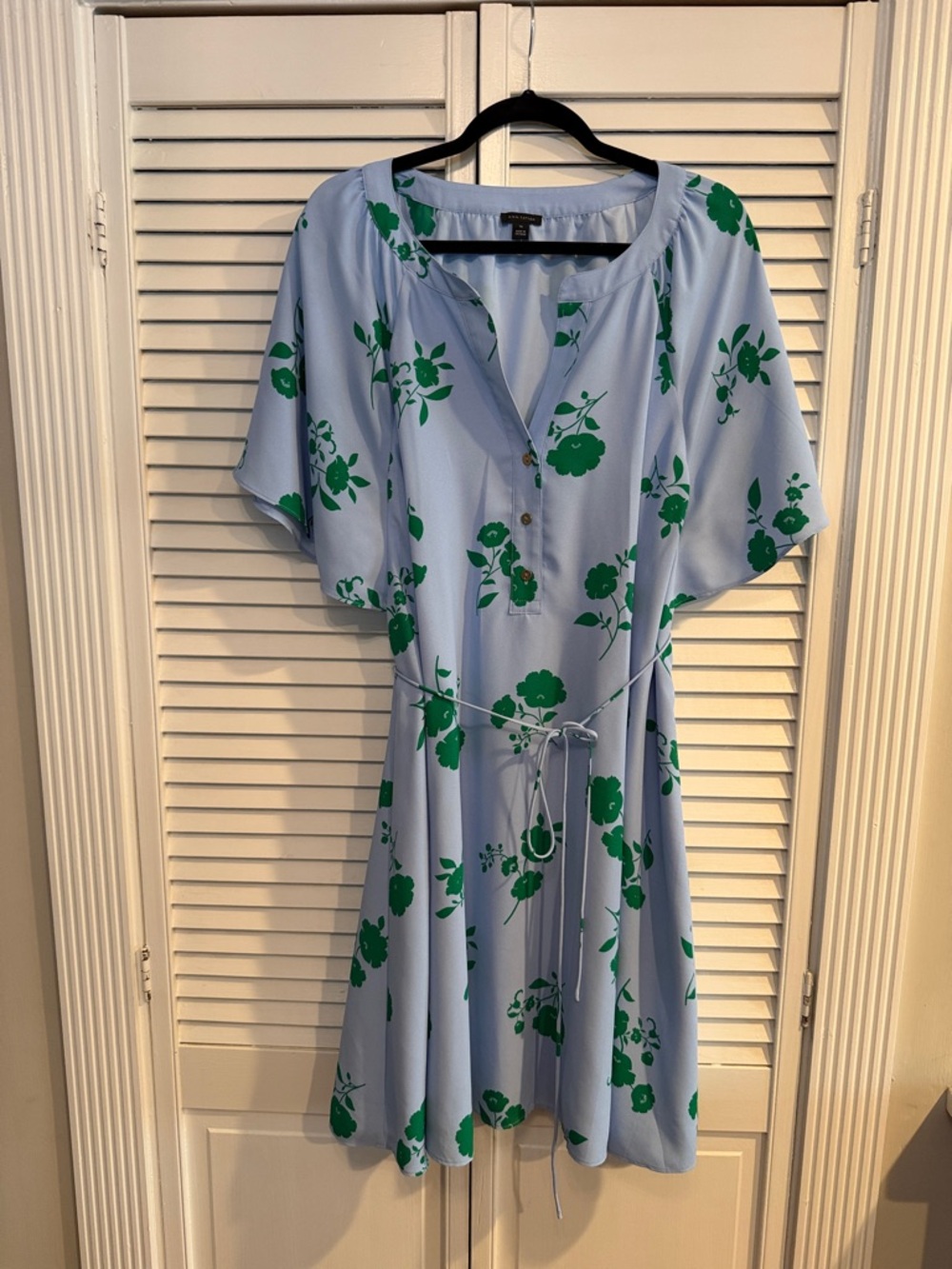 Light Blue Floral Tie-Waist Dress